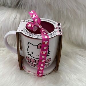 Hello Kitty White and Pink Ceramic Mug with Coaster  - Decorative Pink Bow
